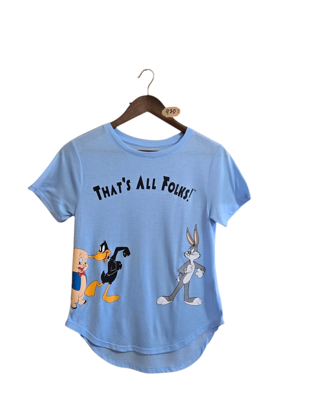 Light Blue Women's Short Sleeve 'That's All Folks!' Graphic Tee